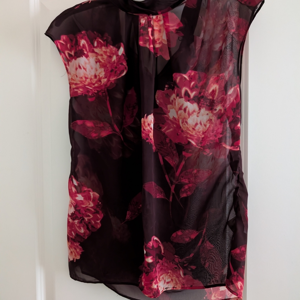 New York & Company Black and Pink Floral Blouse